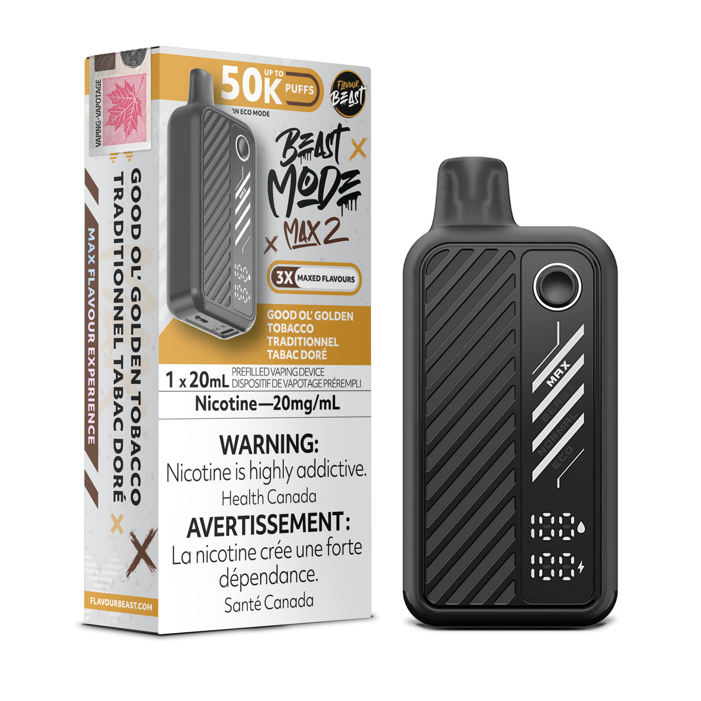 Flavour Beast Beast Mode Max 2 jetable - Bon vieux tabac doré