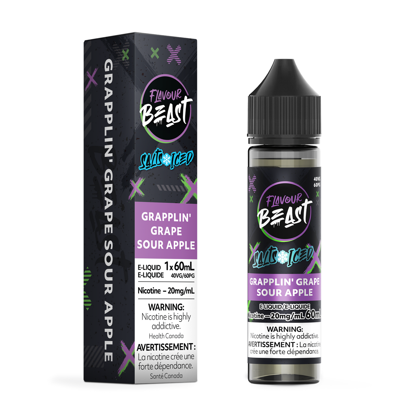 FLAVOUR BEAST E-LIQUID SALT 20MG 60ML - GRAPPLIN GRAPE SOUR APPLE