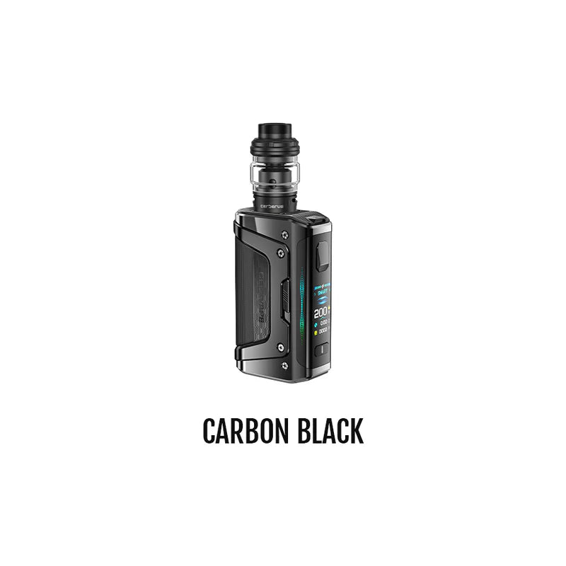 Vaping device with 'Carbon Black' text on a white background