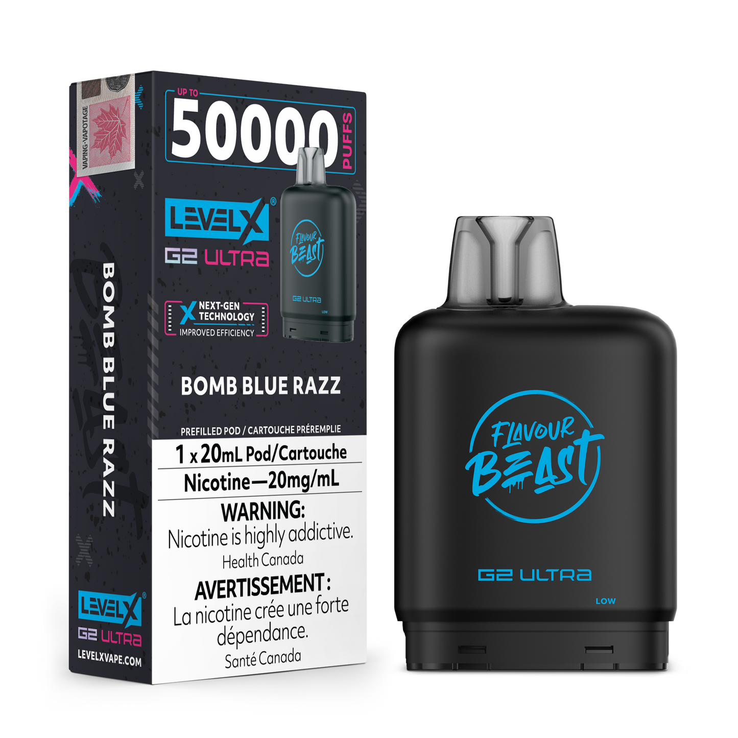 BOMB BLUE RAZZ 20MG Level X Device by Flavour Beast