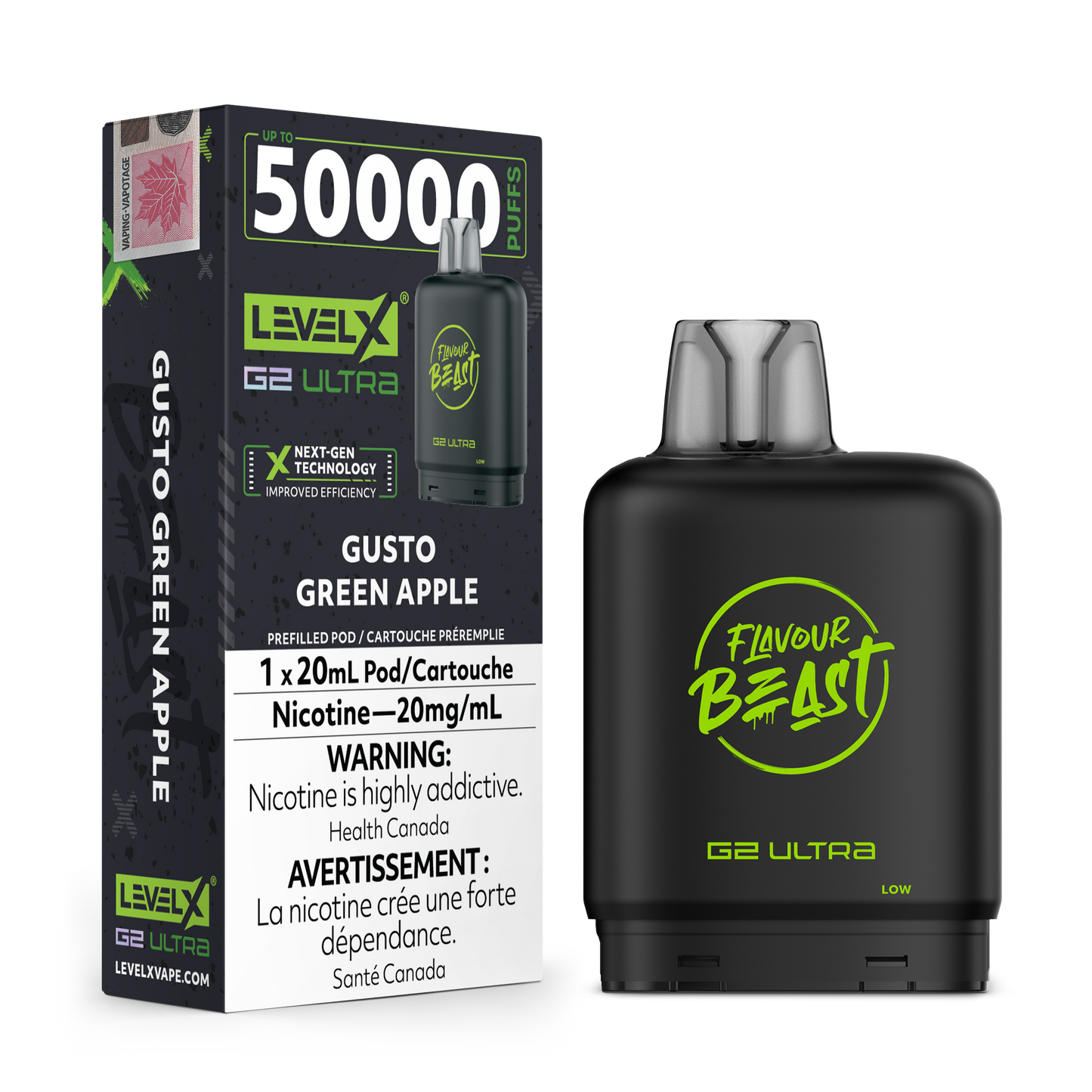 GUSTO GREEN APPLE 20MG Level X Device by Flavour Beast