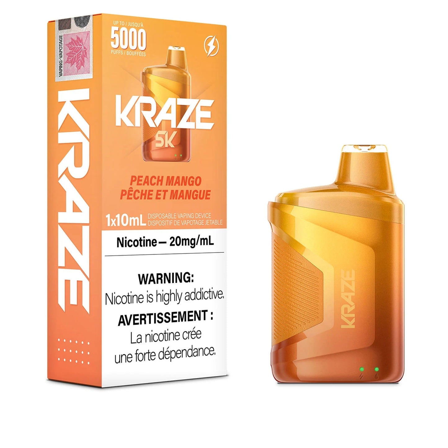 KRAZE 5000 DISPOSABLE - PEACH MANGO | Buy Online | Best Vaping Experience | Long-Lasting Flavor & Performance