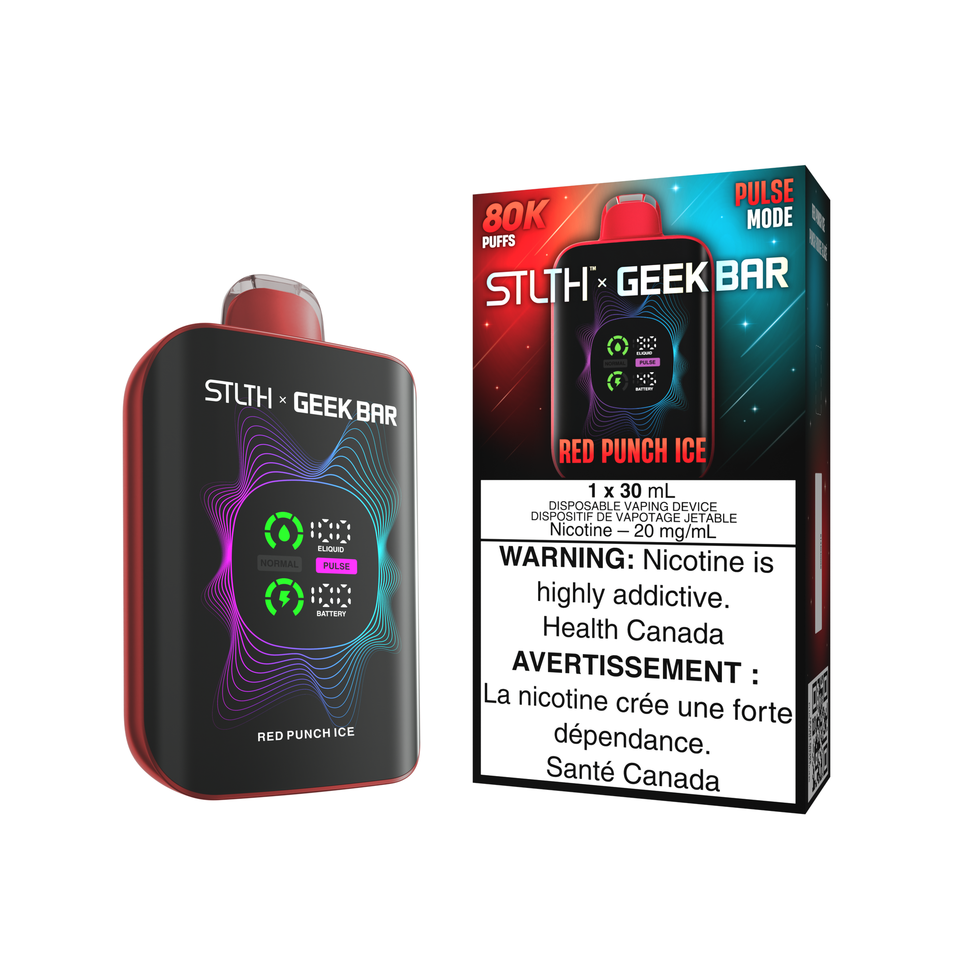 STLTH X Geekbar 80K Red Punch Ice disposable vape – tropical punch with menthol exhale, Quebec and Toronto.
