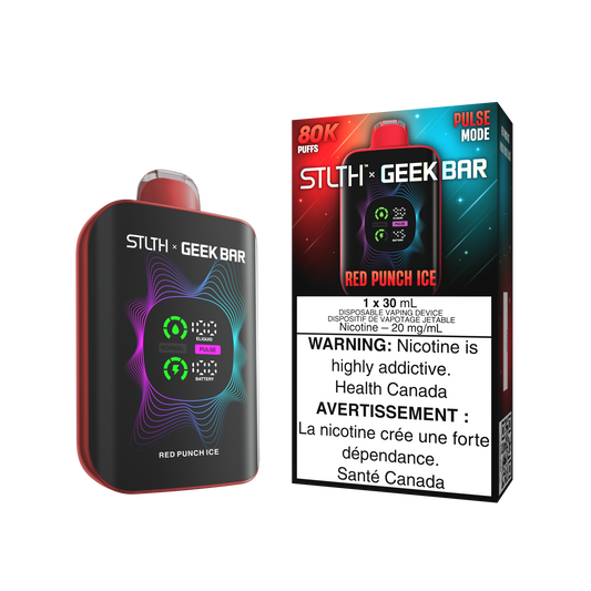 STLTH X Geekbar 80K Red Punch Ice disposable vape – tropical punch with menthol exhale, Quebec and Toronto.