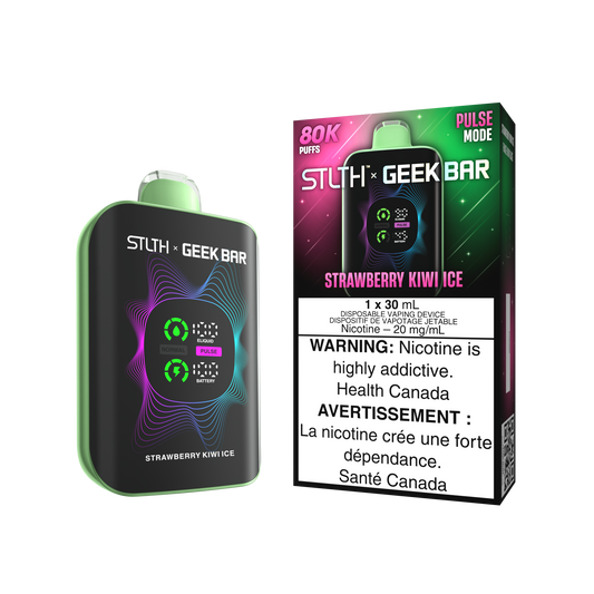STLTH X Geekbar 80K Strawberry Kiwi Ice disposable vape – sweet strawberry and tart kiwi flavour, Quebec and Toronto.