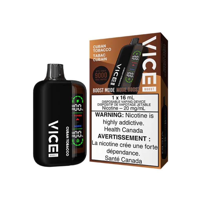 VICE BOOST DISPOSABLE VAPE - CUBAN TOBACCO, 9000 PUFFS New City Vapes VICE BOOST DISPOSABLE VAPE - CUBAN TOBACCO, 9000 PUFFS New City Vapes