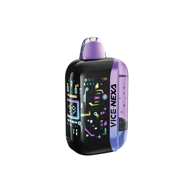 A VICE NEXA disposable vape device with a black body, purple accents, and a digital circuit board graphic on the side, set against a plain white background.