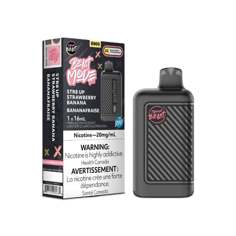 FLAVOUR BEAST BEAST MODE 8000 STR8 UP STRAWBERRY BANANA ICED | Buy Online | Best Vaping Experience | Long-Lasting Flavor & Performance