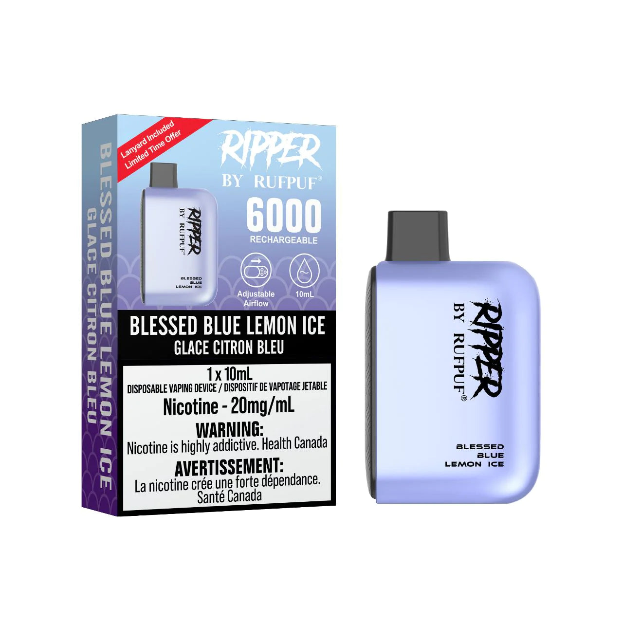 RUFPUF RIPPER 6000 DISPOSABLE - BLESSED BLUE LEMON ICE | Buy Online | Best Vaping Experience | Long-Lasting Flavor & Performance