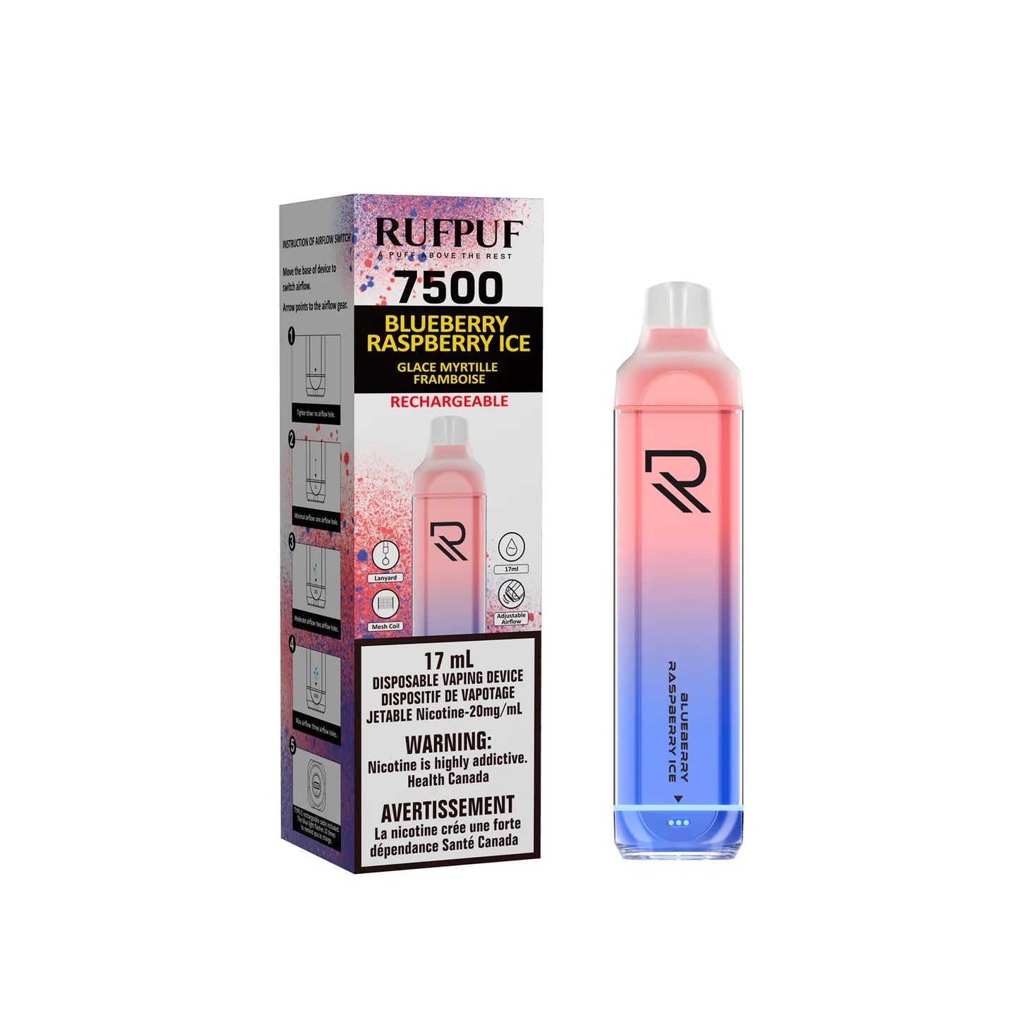 RUFPUF 7500 DISPOSABLE - BLUEBERRY RASPBERRY ICE