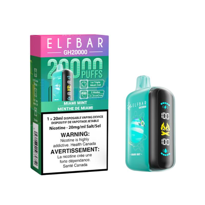 ELF BAR GH20000 - MIAMI MINT DISPOSABLE VAPE, 20K PUFFS | Buy Online | Best Vaping Experience | Long-Lasting Flavor & Performance