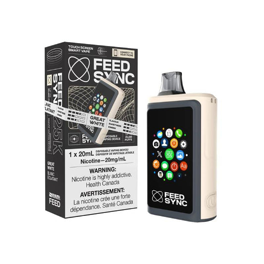 FEED SYNC 25K DISPOSABLE VAPE - GREAT WHITE, 20ML | Buy Online | Best Vaping Experience | Long-Lasting Flavor & Performance