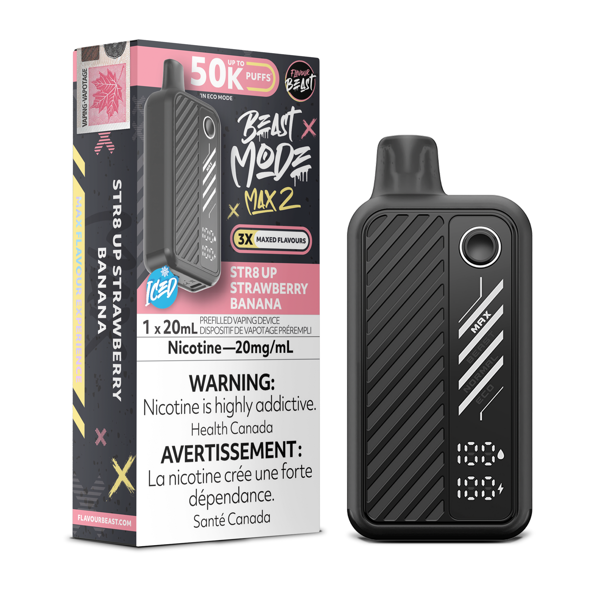 Flavour Beast Beast Mode Max 2 Disposable - STR8 UP Strawberry Banana Flavour Beast Beast Mode Max 2