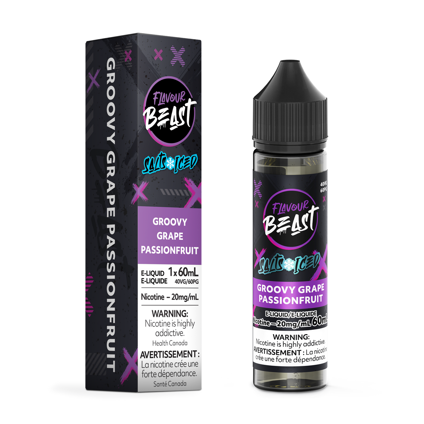 FLAVOUR BEAST E-LIQUID SALT 20MG 60ML - GROOVY GRAPE PASSIONFRUIT (ICED)