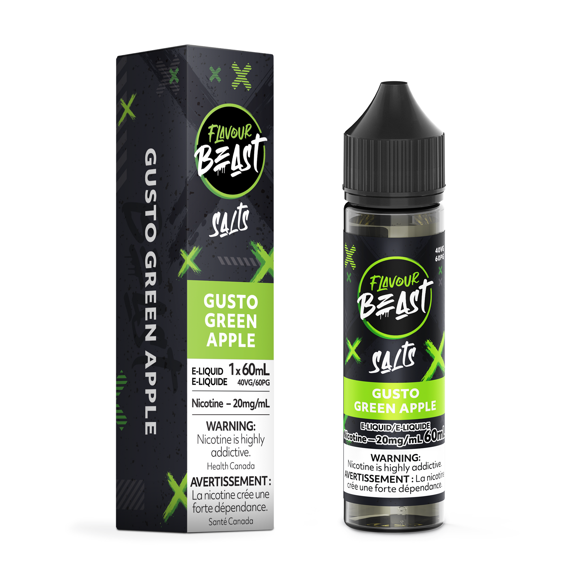 FLAVOUR BEAST E-LIQUID SALT 20MG 60ML - GUSTO GREEN APPLE