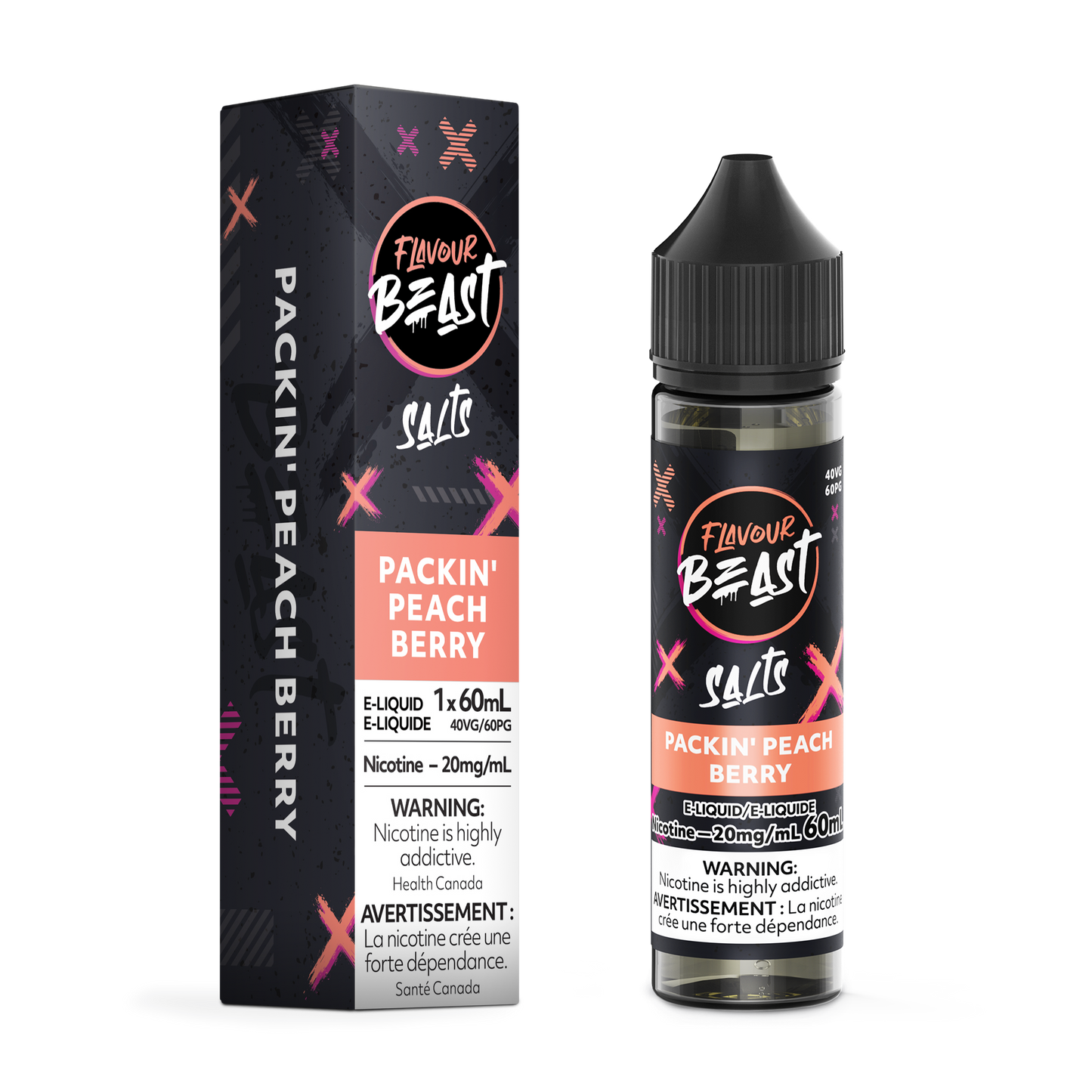 FLAVOUR BEAST E-LIQUID SALT 20MG 60ML - PACKIN PEACH BERRY