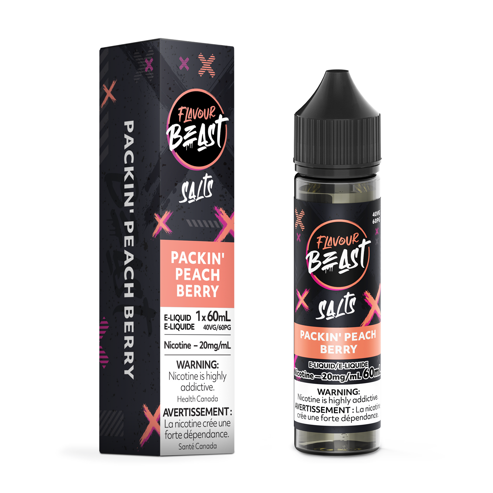 FLAVOUR BEAST E-LIQUID SALT 20MG 60ML - PACKIN PEACH BERRY