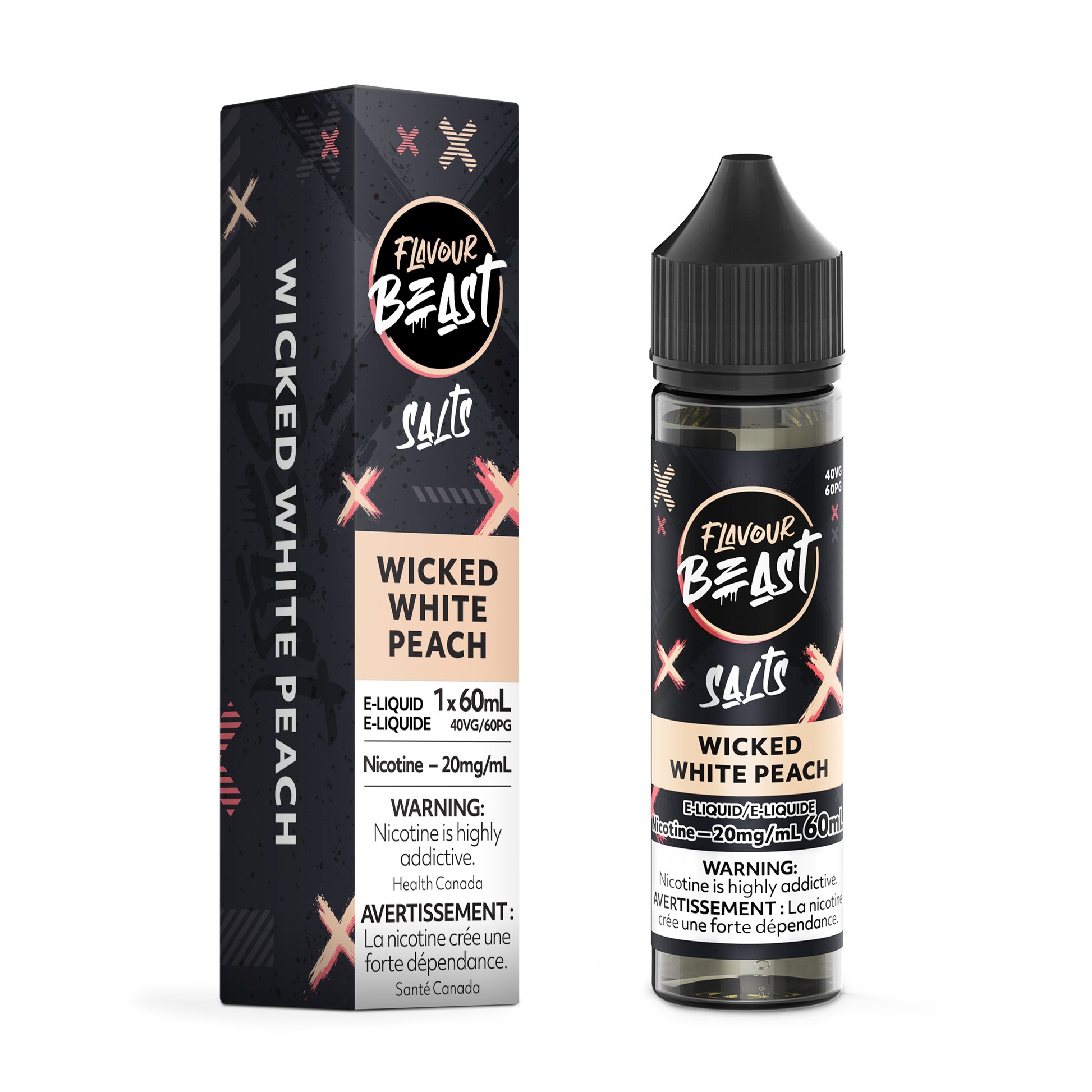 FLAVOUR BEAST E-LIQUID SALT 20MG 60ML - WICKED WHITE PEACH