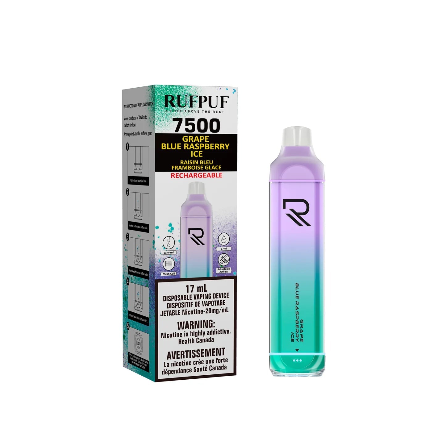 RUFPUF 7500 DISPOSABLE - GRAPE BLUE RASPBERRY ICE