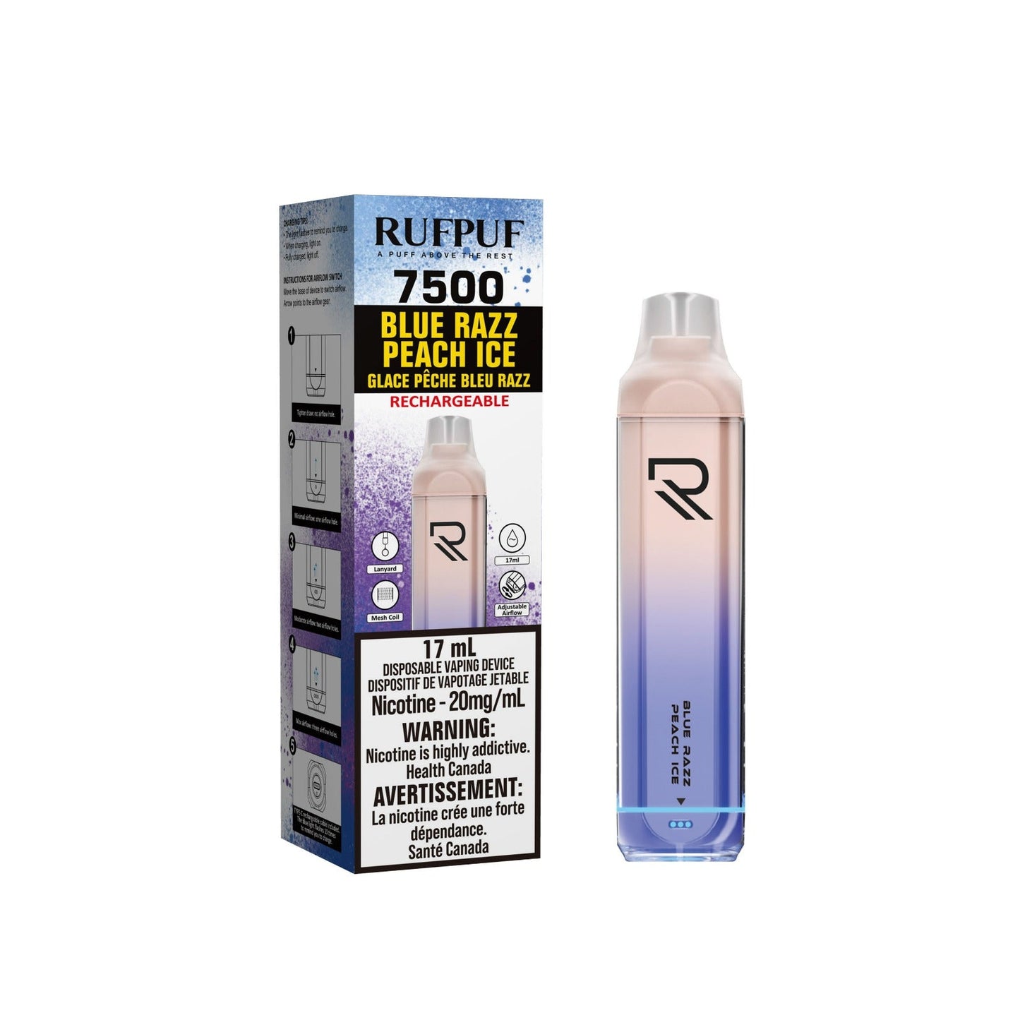 RUFPUF 7500 DISPOSABLE - BLUE RAZZ PEACH ICE