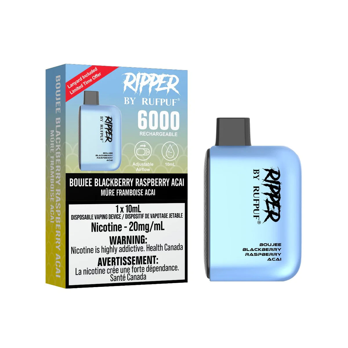 RUFPUF RIPPER 6000 DISPOSABLE - BOUJEE BLACKBERRY RASPBERRY ACAI | Buy Online | Best Vaping Experience | Long-Lasting Flavor & Performance