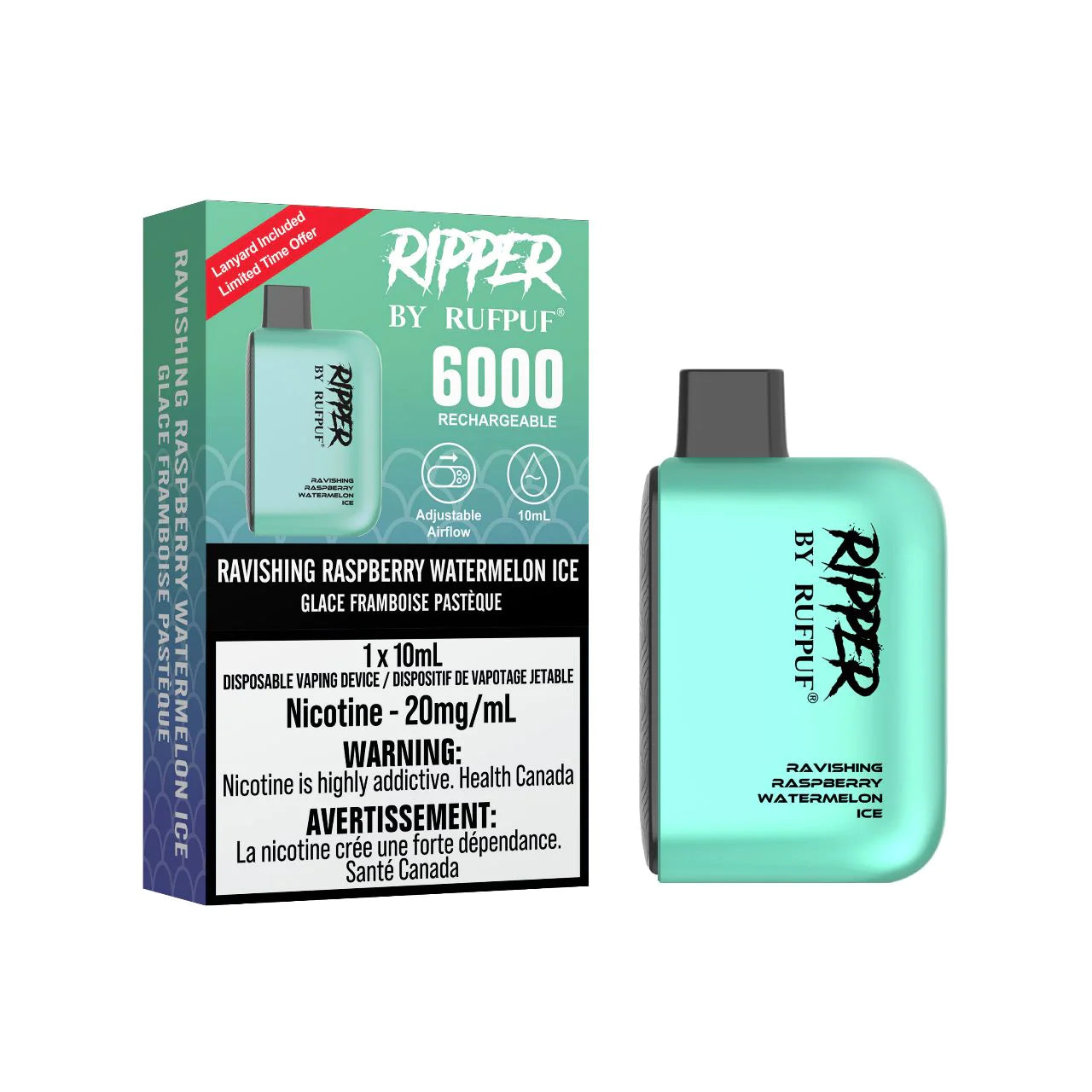 RUFPUF RIPPER 6000 DISPOSABLE - RAVISHING RASPBERRY WATERMELON ICE