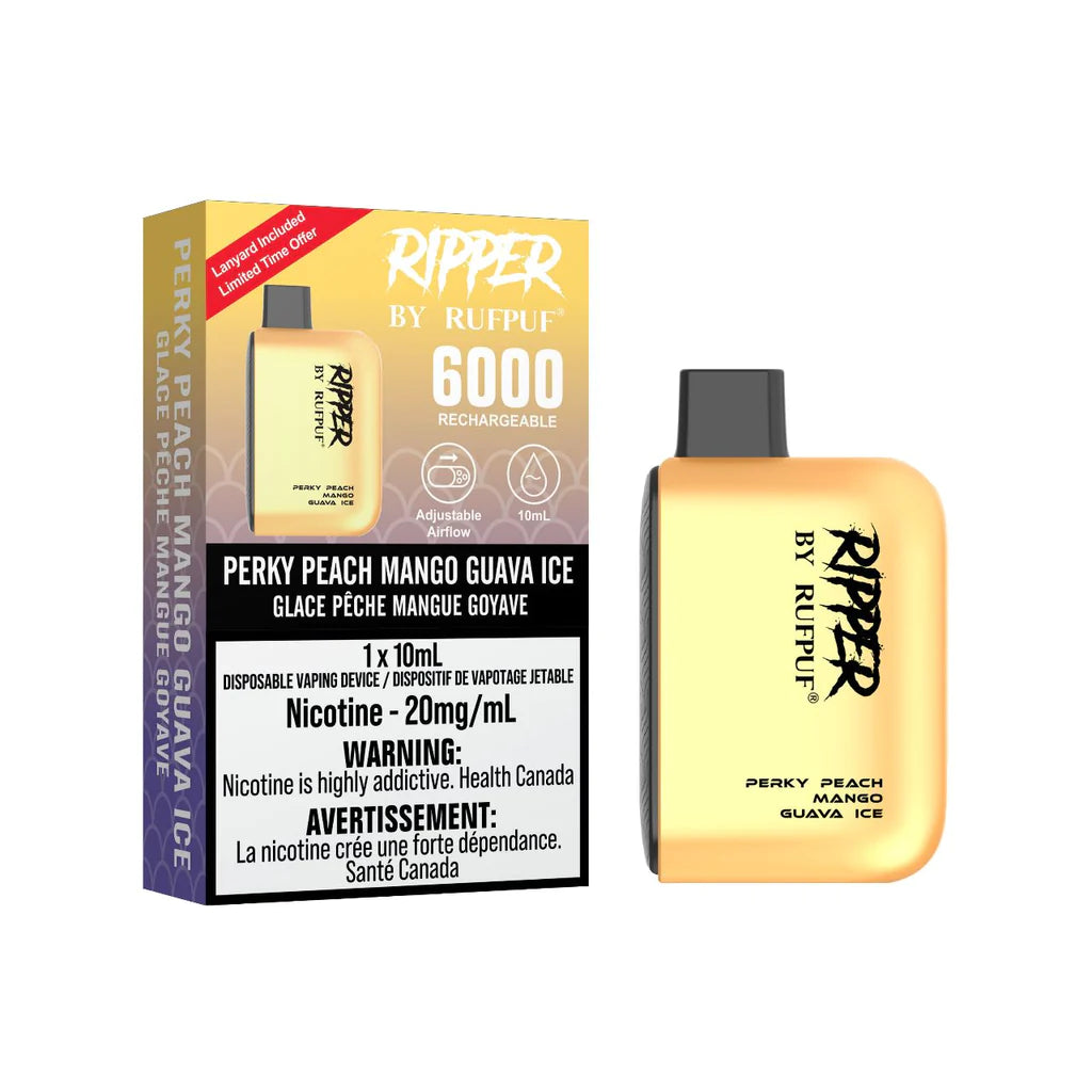 RUFPUF RIPPER 6000 DISPOSABLE - PERKY PEACH MANGO GUAVA ICE