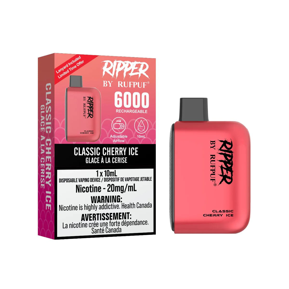 RUFPUF RIPPER 6000 DISPOSABLE - CLASSIC CHERRY ICE | Buy Online | Best Vaping Experience | Long-Lasting Flavor & Performance