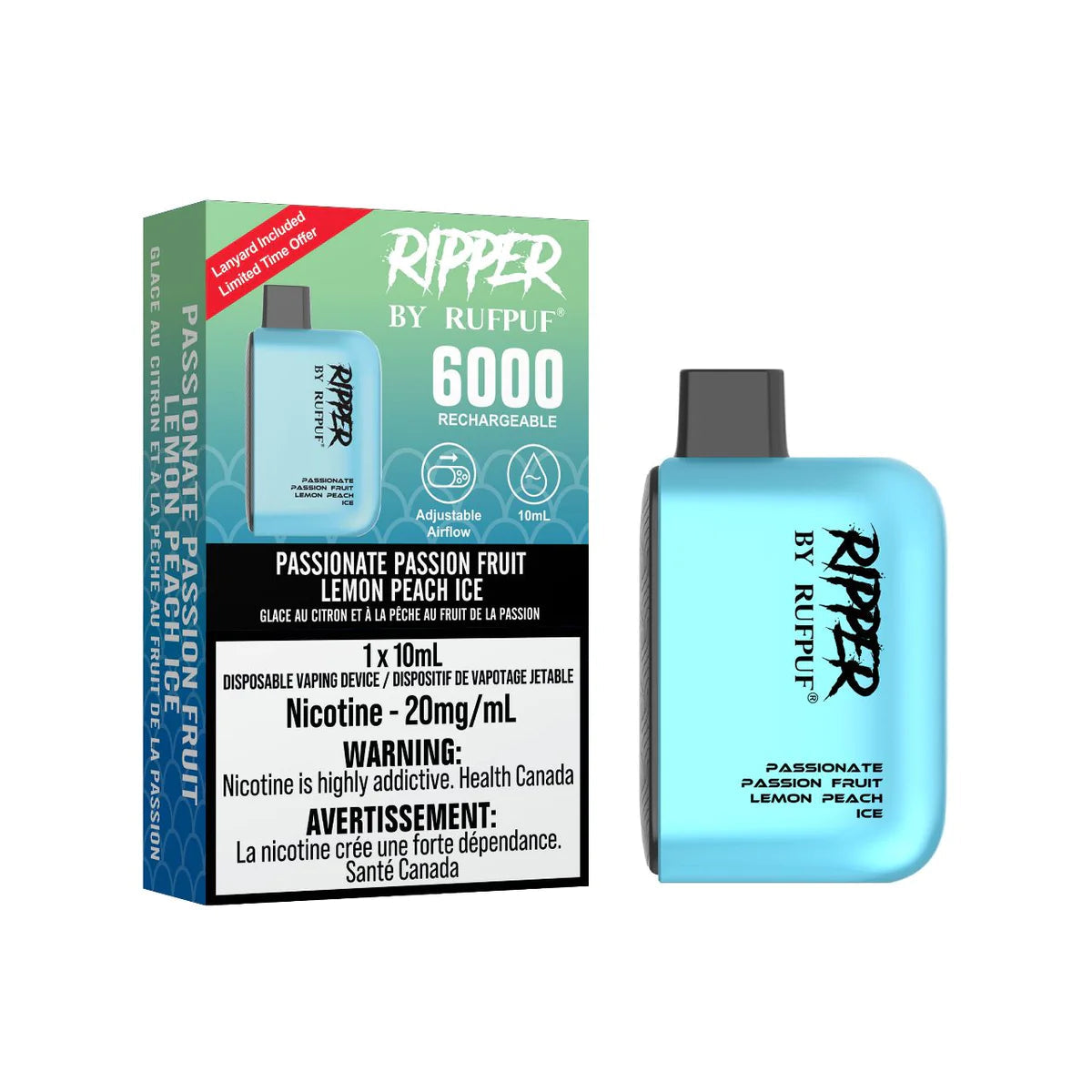 RUFPUF RIPPER 6000 DISPOSABLE - PASSIONATE PASSIONFRUIT LEMON PEACH ICE | Buy Online | Best Vaping Experience | Long-Lasting Flavor & Performance