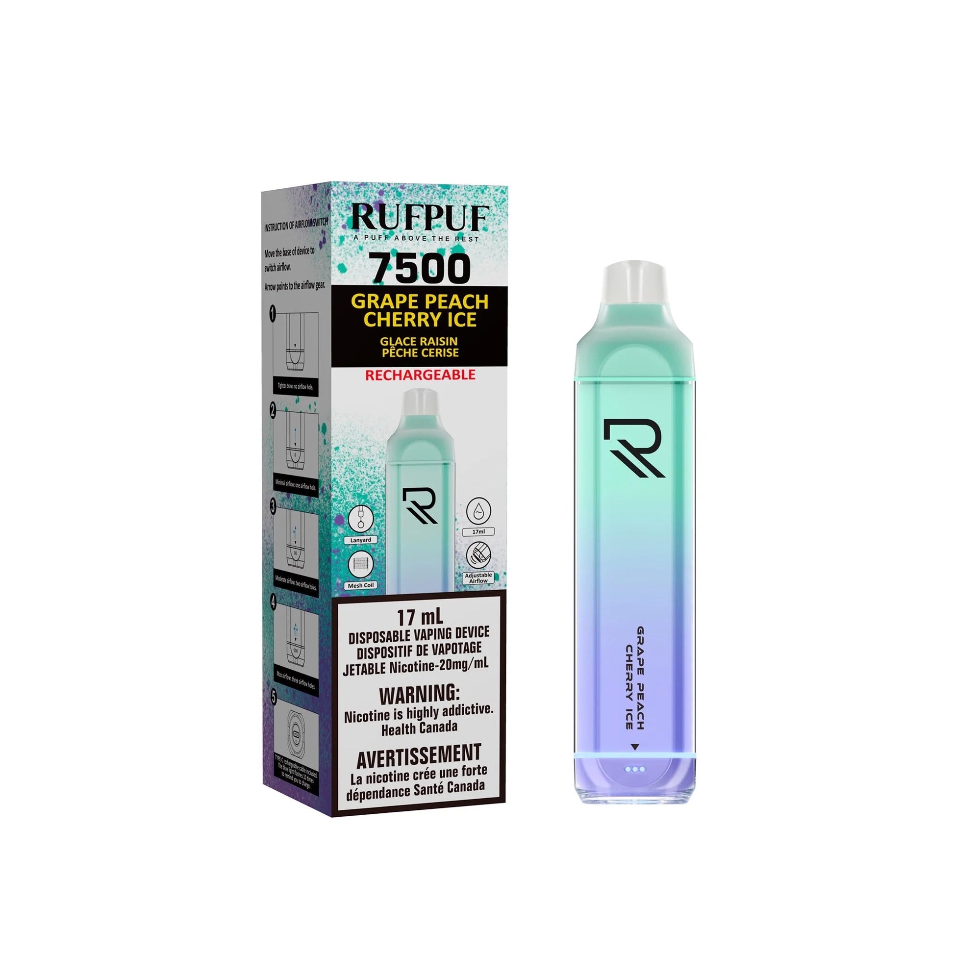 RUFPUF 7500 DISPOSABLE - GRAPE PEACH CHERRY