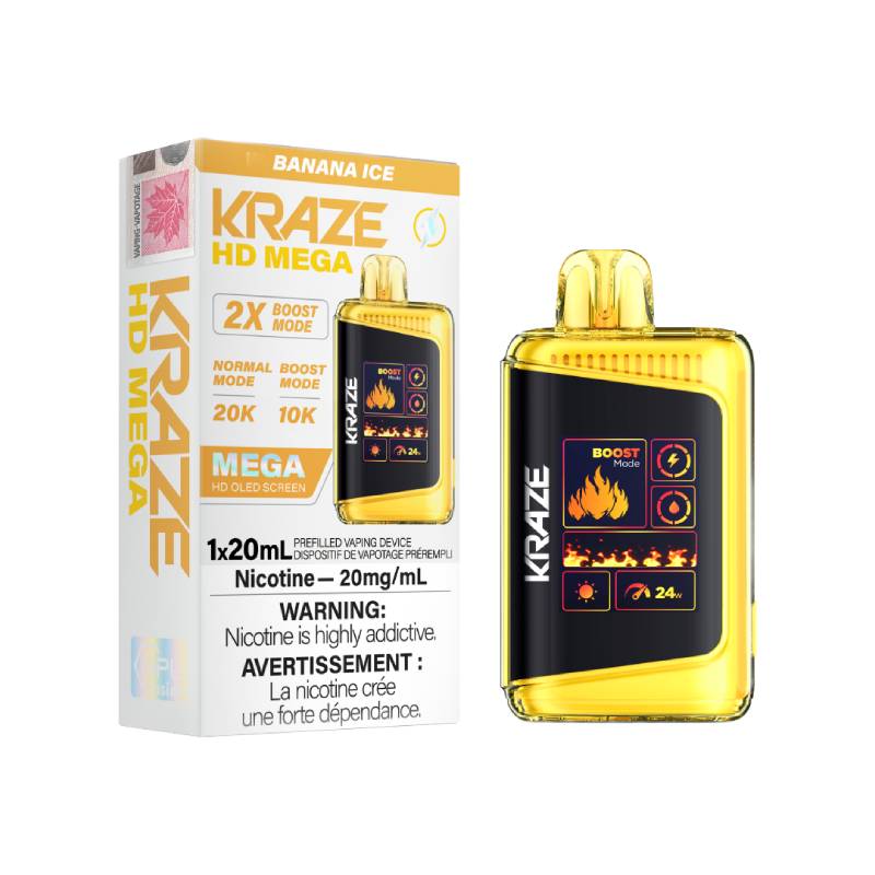 KRAZE HD MEGA DISPOSABLE VAPE - BANANA ICE, 20000 PUFFS | Buy Online | Best Vaping Experience | Long-Lasting Flavor & Performance