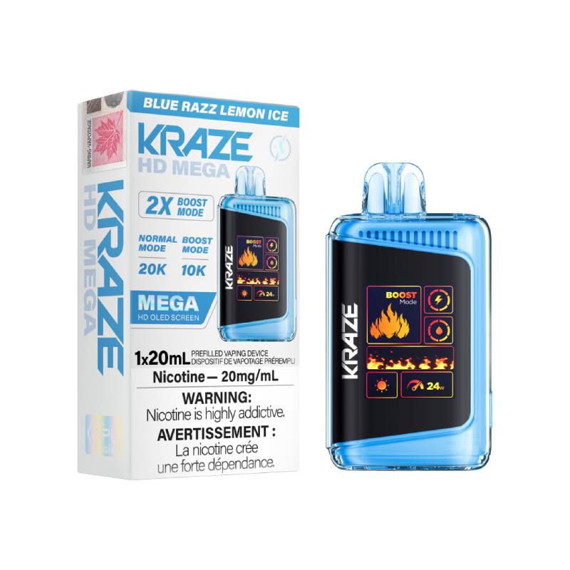 KRAZE HD MEGA DISPOSABLE VAPE - BLUE RAZZ LEMON ICE, 20000 PUFFS