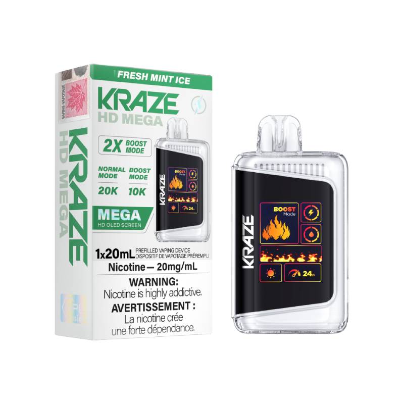 KRAZE HD MEGA DISPOSABLE VAPE - FRESH MINT ICE, 20000 PUFFS | Buy Online | Best Vaping Experience | Long-Lasting Flavor & Performance