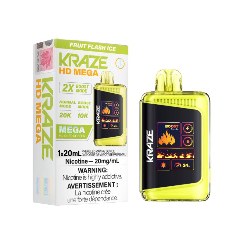 KRAZE HD MEGA DISPOSABLE VAPE - FRUIT FLASH ICE, 20000 PUFFS