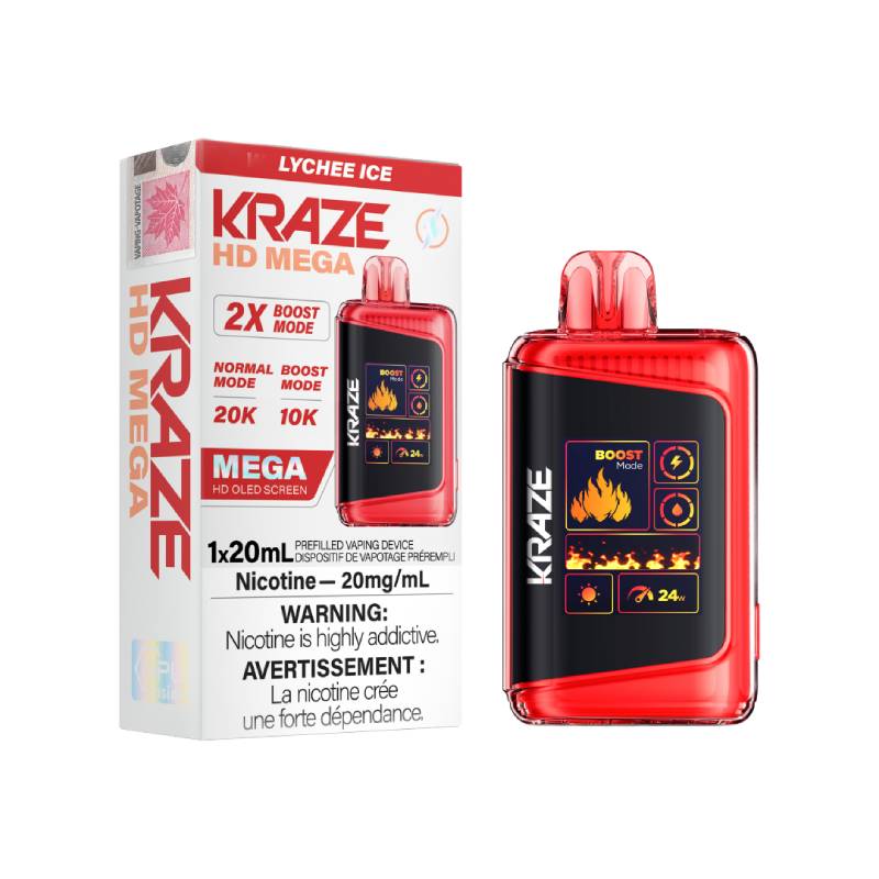 KRAZE HD MEGA DISPOSABLE VAPE - LYCHEE ICE, 20000 PUFFS