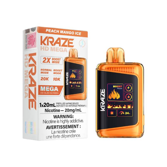 KRAZE HD MEGA DISPOSABLE VAPE - PEACH MANGO ICE, 20000 PUFFS