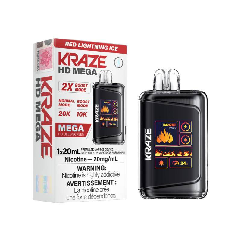 KRAZE HD MEGA DISPOSABLE VAPE - RED LIGHTNING ICE, 20000 PUFFS | Buy Online | Best Vaping Experience | Long-Lasting Flavor & Performance