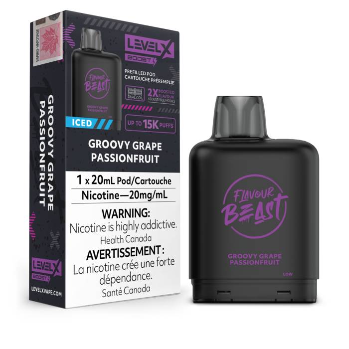 LEVEL X BOOST SERIES POD -  GROOVY GRAPE PASSIONFRUIT, 15000 PUFFS