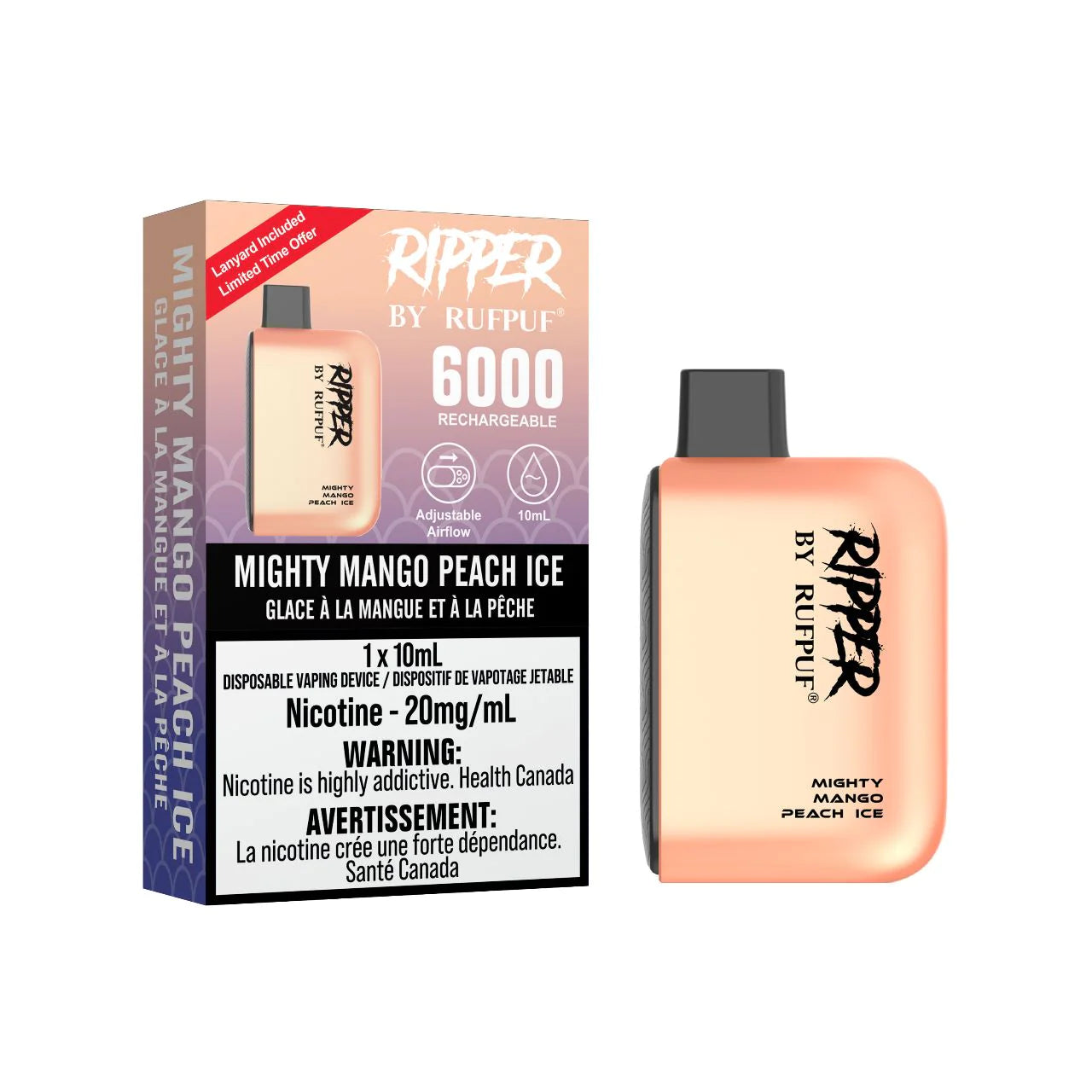 RUFPUF RIPPER 6000 DISPOSABLE - MIGHTY MANGO PEACH ICE | Buy Online | Best Vaping Experience | Long-Lasting Flavor & Performance