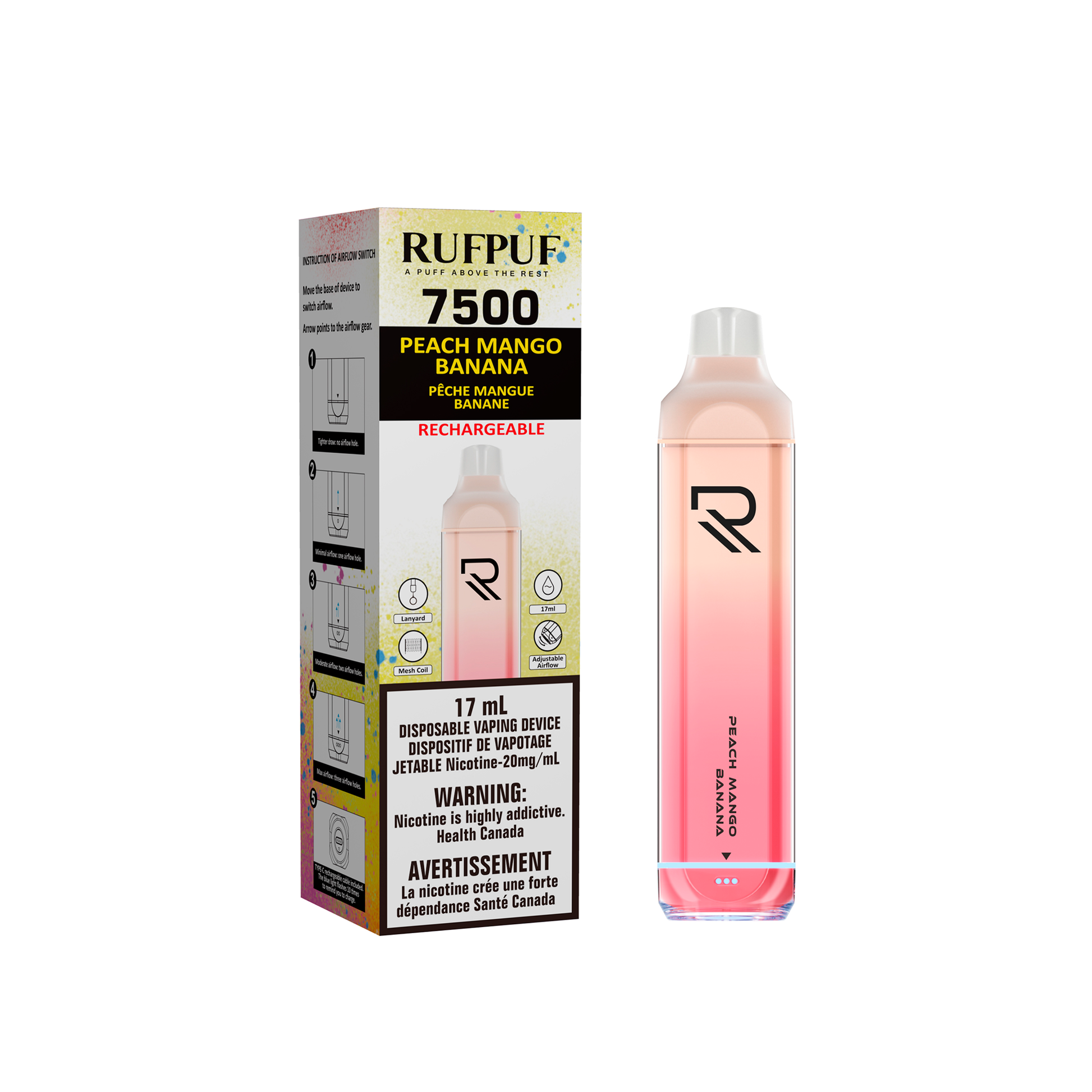 RUFPUF 7500 DISPOSABLE - PEACH MANGO BANANA | Buy Online | Best Vaping Experience | Long-Lasting Flavor & Performance