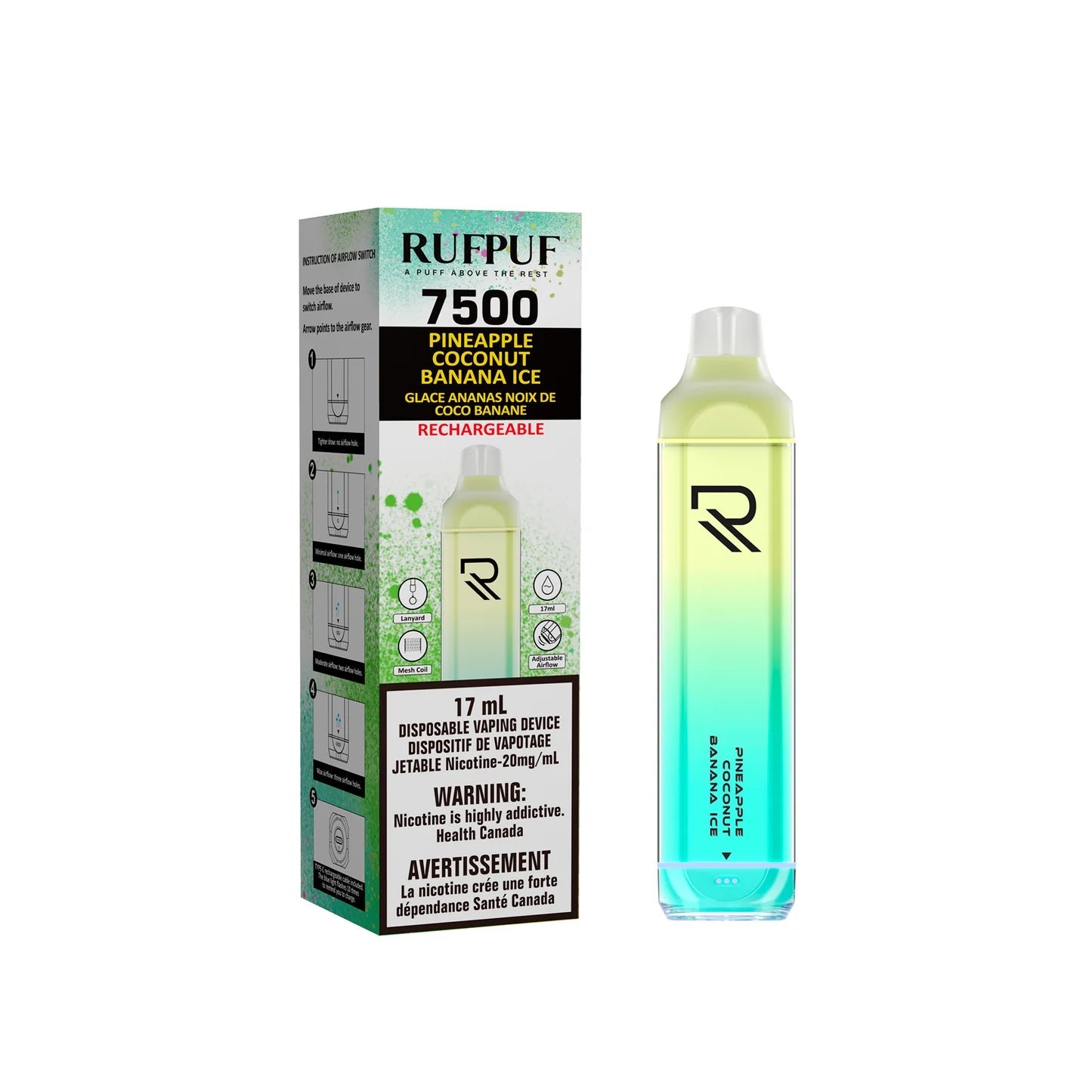 RUFPUF 7500 DISPOSABLE - PINEAPPLE COCONUT BANANA ICE | Buy Online | Best Vaping Experience | Long-Lasting Flavor & Performance