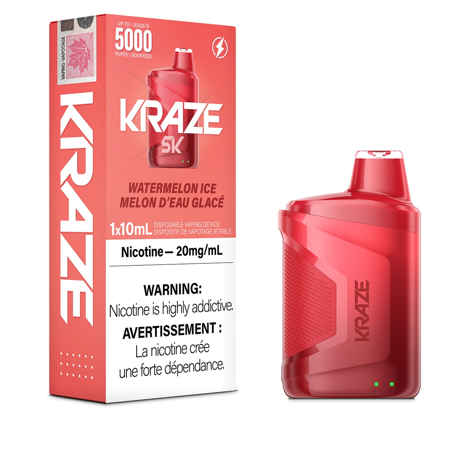 KRAZE 5000 DISPOSABLE - WATERMELON ICED | Buy Online | Best Vaping Experience | Long-Lasting Flavor & Performance