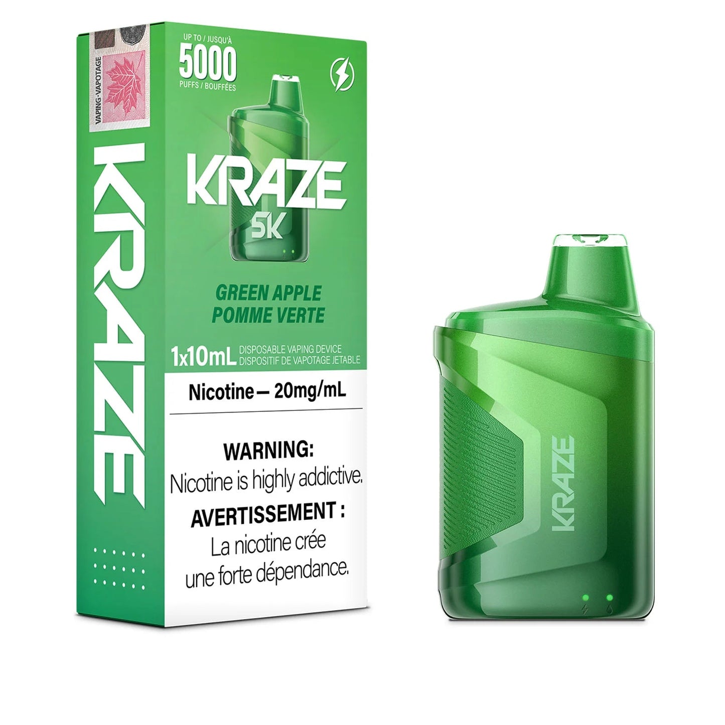 KRAZE 5000 DISPOSABLE - GREEN APPLE | Buy Online | Best Vaping Experience | Long-Lasting Flavor & Performance