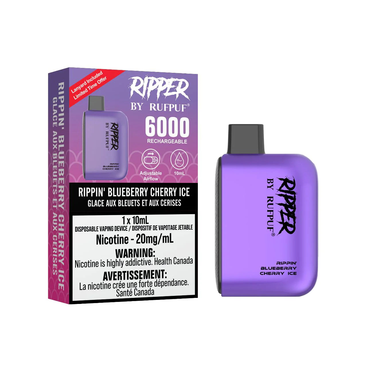 RUFPUF RIPPER 6000 DISPOSABLE - RIPPIN' BLUEBERRY CHERRY ICE