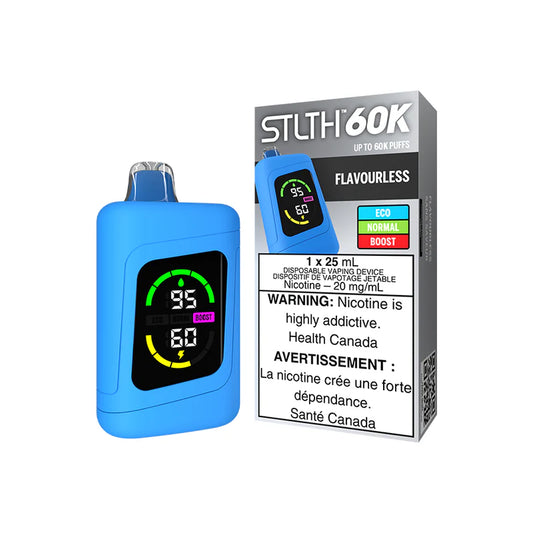 STLTH 60K FLAVOURLESS BLUE DEVICE GREY PACKAGE