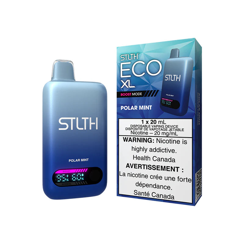 Blue STLTH ECO XL vape device with packaging on a white background