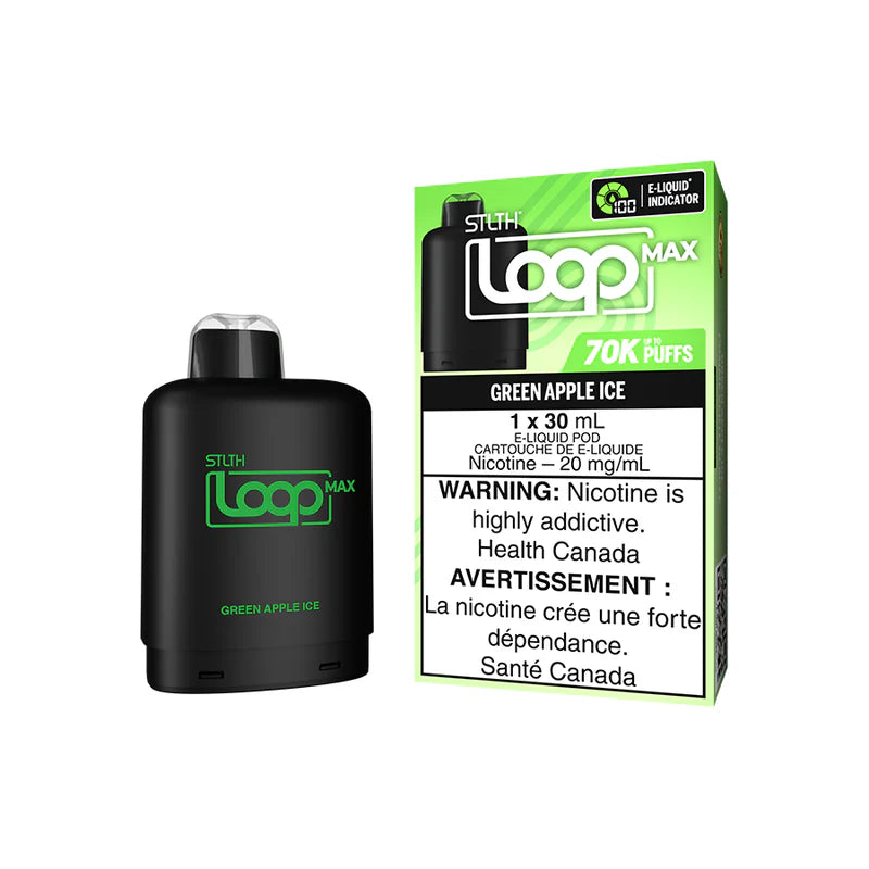 STLTH LOOP MAX GREEN APPLE ICE POD AND PACKAGING