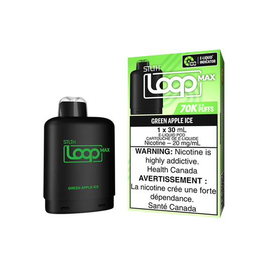 STLTH LOOP MAX GREEN APPLE ICE POD AND PACKAGING