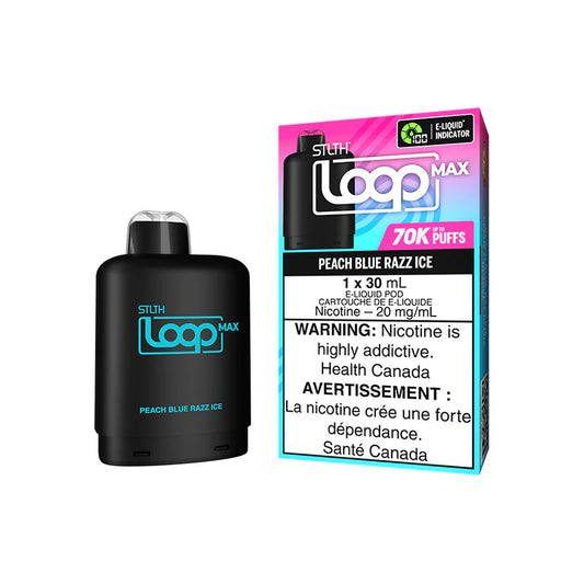 STLTH LOOP MAX PEACH BLUE RAZZ POD AND PACKAGE