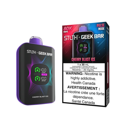 STLTH X Geekbar 80K Cherry Blast Ice disposable vape – bold cherry with menthol hit, popular in Quebec and Toronto.